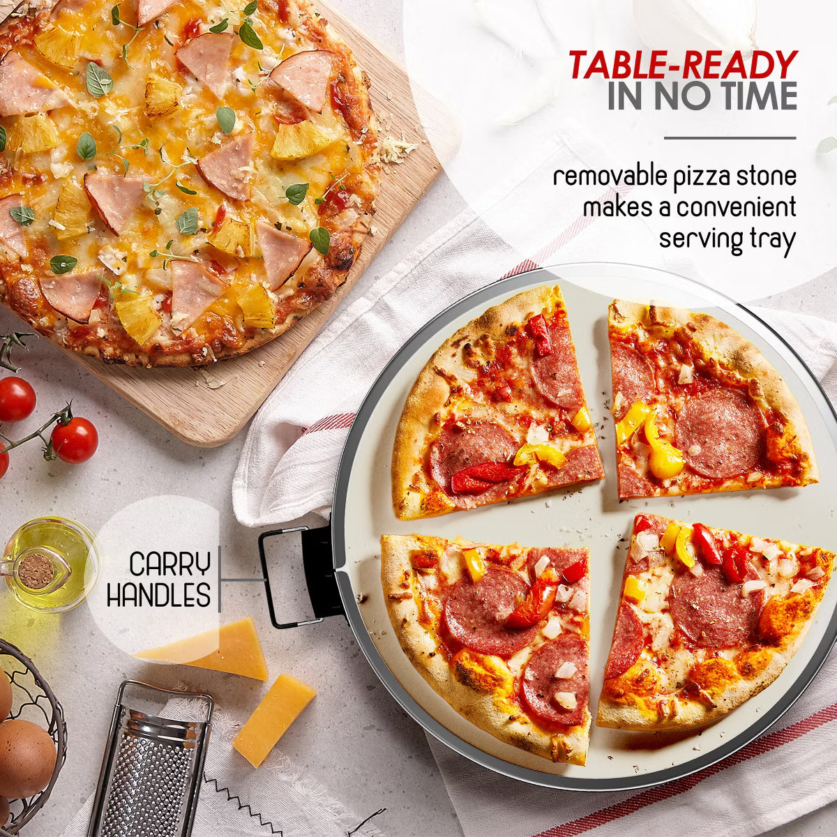 Pizza Oven – Electric Pizza Oven Indoor, 12 Inch Portable Stone Pizza Oven – Cream